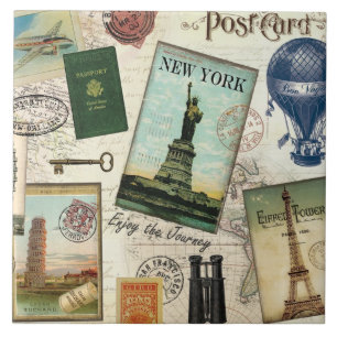 moderne Vintage-Reisecollage Fliese