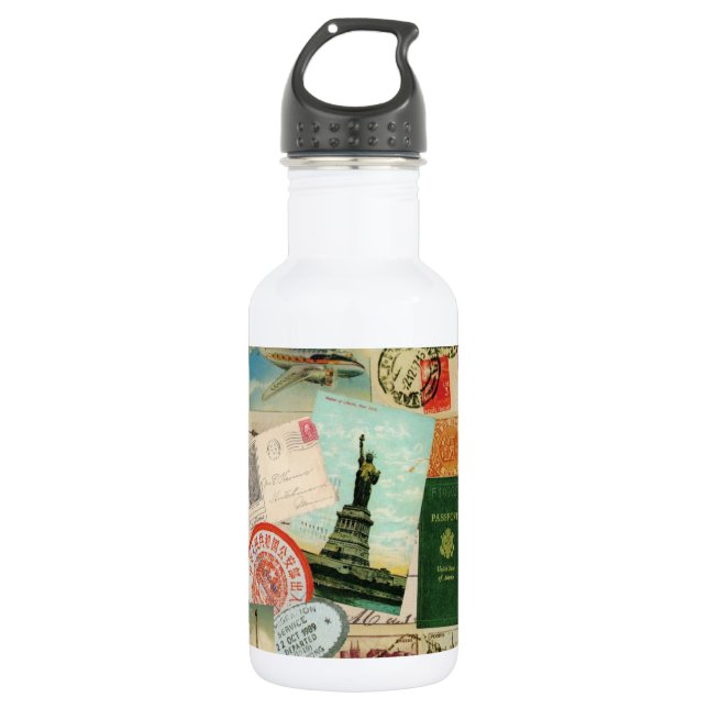 moderne Vintage Reisecollage Trinkflasche (Vorderseite)