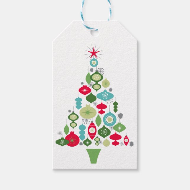 moderne Vintage Retro-Weihnachtsbaum Geschenkanhänger (Vorderseite)
