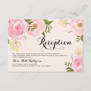 Moderne Vintage-Rosa-Blumen-Hochzeitsempfangskarte Begleitkarte