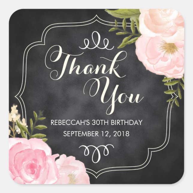 Moderne Vintage Rose Chalkboard Custom Gevor Quadratischer Aufkleber (Vorderseite)