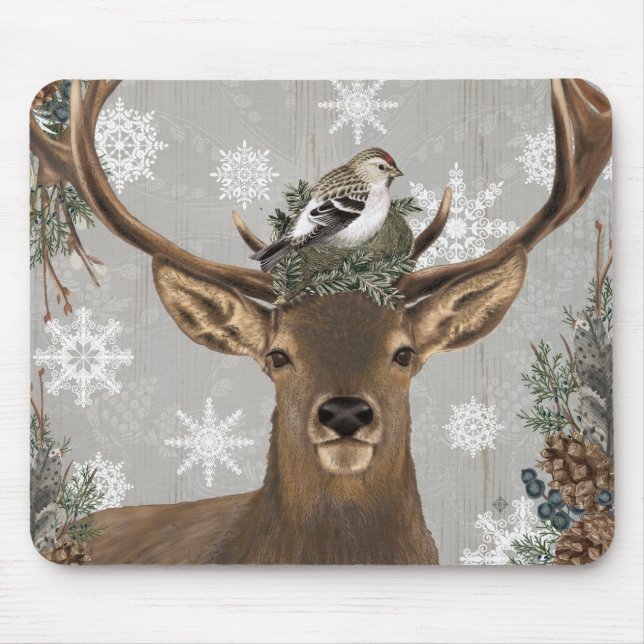 moderne Vintage rustikale Waldwinterrotwild Mousepad (Vorne)