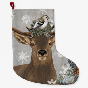 moderne Vintage rustikale Winterrotwild Großer Weihnachtsstrumpf