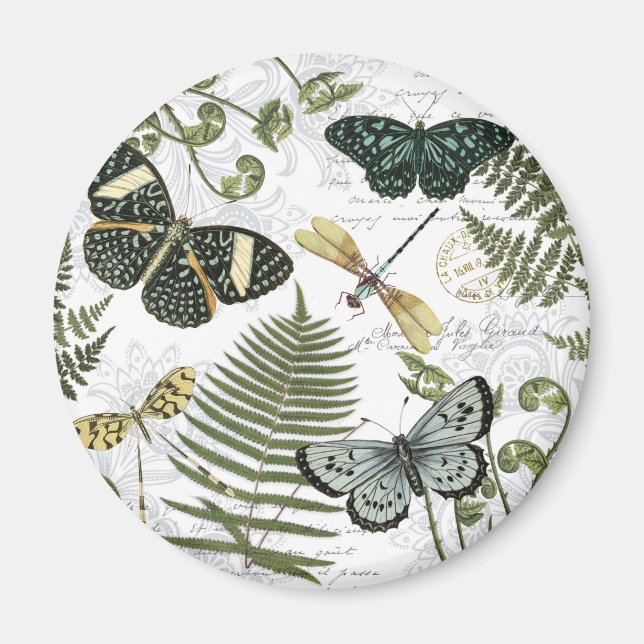 moderne Vintage Schmetterlinge und Libellen Magnet (Vorne)