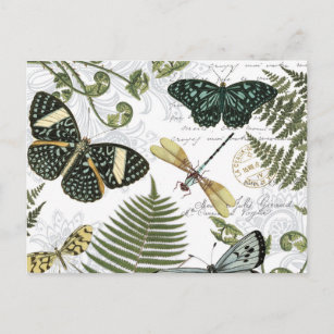 moderne Vintage Schmetterlinge und Libellen Postkarte