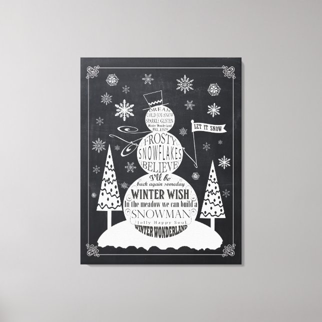 Moderne Vintage Schneemannskalkpappkunst Leinwanddruck (Vorderseite)
