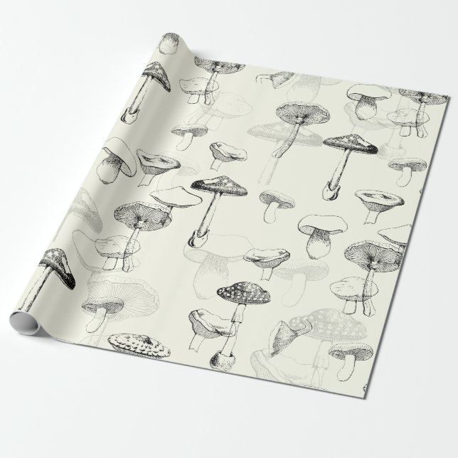 Moderne Vintage Schwarz-weiße Pilze Geschenkpapier (Ungerollt)
