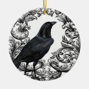 moderne Vintage schwarze Halloween-Krähe Keramik Ornament