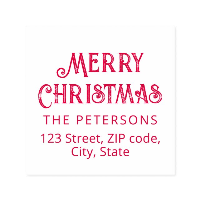 Moderne Vintage Script Red Message Frohe Weihnacht Permastempel (Design)