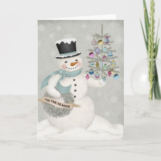 Moderne Vintage Snowman Weihnachtskarte Dankeskarte (Vorderseite)