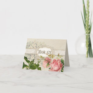 Moderne Vintage-Spitze-Teefleck-Hortensie und Rose Dankeskarte