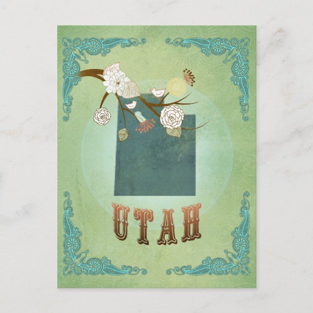 Moderne Vintage Utah Staat Map - Sage Green Postkarte (Vorderseite)