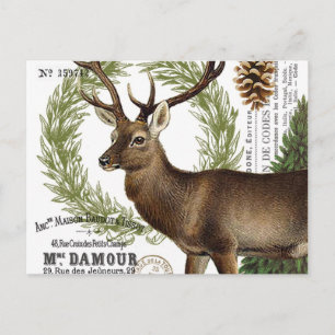 moderne vintage-wald-winter-hirsch postkarte