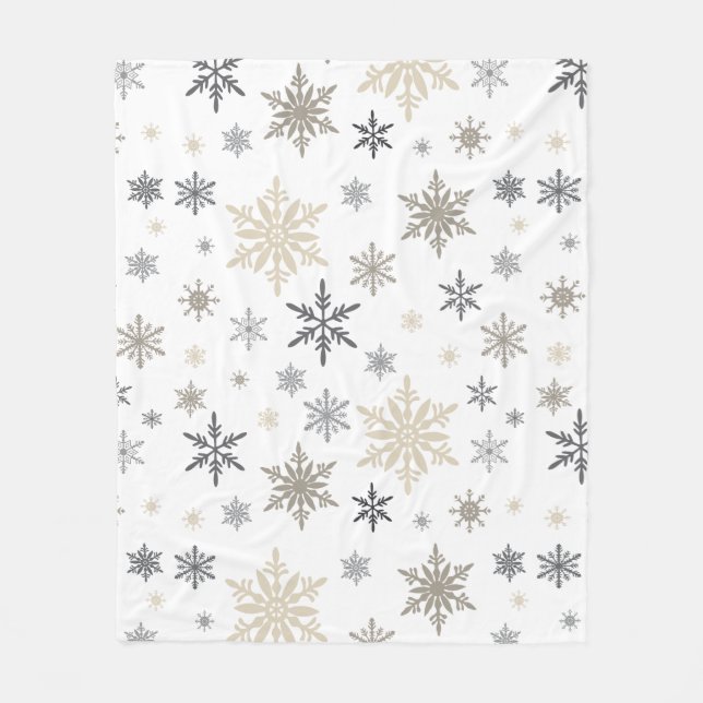 Moderne Vintage Winterschneeflocken Fleecedecke (Vorderseite)