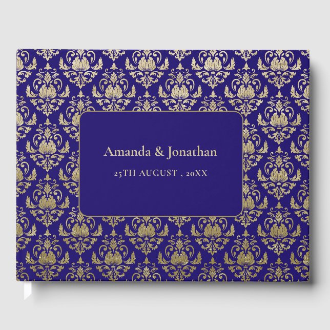 Moderne Violet-Lila- und Gold-Muster-Hochzeit Gästebuch (Vorderseite)