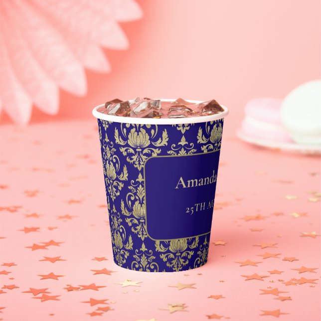 Moderne Violet-Lila- und Gold-Muster-Hochzeit Pappbecher (Insitu)