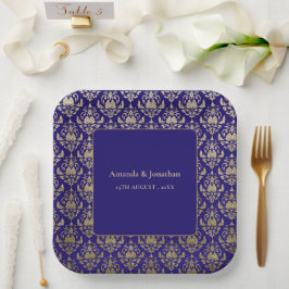 Moderne Violet-Lila- und Gold-Muster-Hochzeit Pappteller