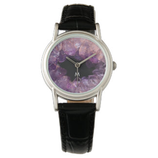 Moderne violette Amethyst-Muster-Monogramm-Uhr Armbanduhr