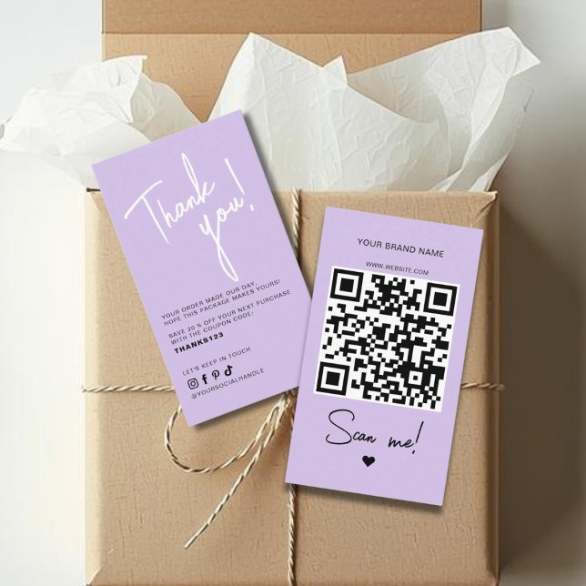 Moderne violette Bestellschein Dankeschön QR-Code Visitenkarte (Von Creator hochgeladen)