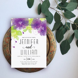 Moderne violette Blumen, Blumenstempel mit Typogra Einladung