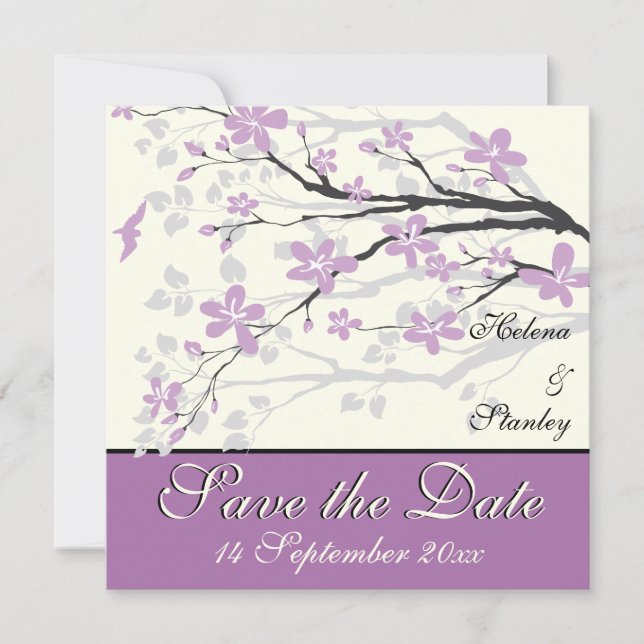 Moderne violette Blumen Hochzeit Save the Date (Vorderseite)