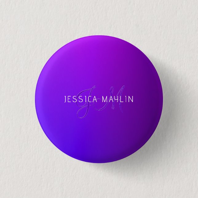 Moderne violette Farbverlauf-Name & Monogramm  Button (Vorderseite)