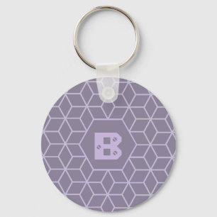 Moderne violette geometrische Würfelmuster-Monogra Schlüsselanhänger