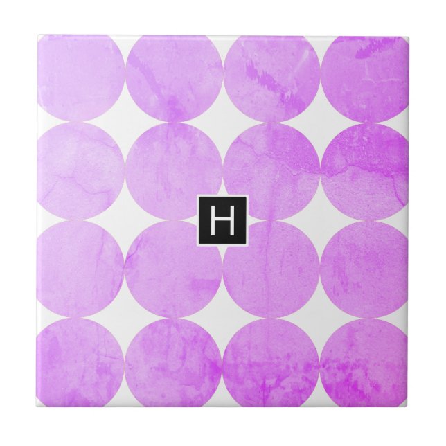 Moderne violette Kreise | Monogramm Fliese (Vorderseite)