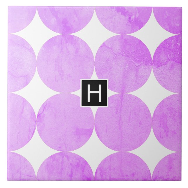 Moderne violette Kreise | Monogramm Fliese (Vorderseite)