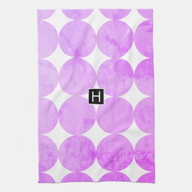 Moderne violette Kreise | Monogramm Geschirrtuch (Vertikal)