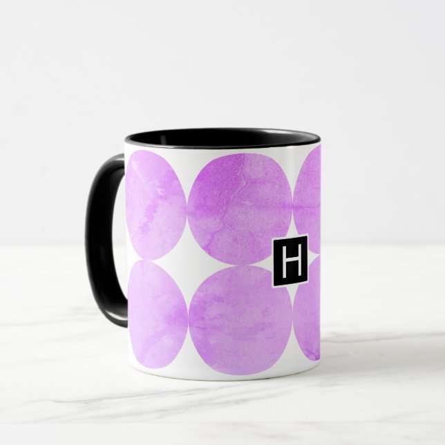 Moderne violette Kreise | Monogramm Tasse (Vorderseite Links)
