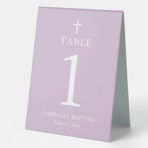 Moderne violette Kreuz Mädchen Tauf Tisch Tent Sch Tischaufsteller