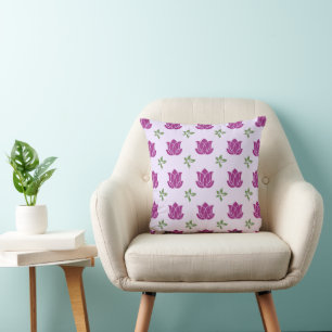 Moderne violette Lotus- und grüne Blatt-Wurfkissen Kissen