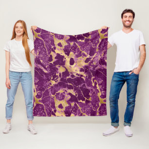 Moderne violette und goldene Marmorstruktur Fleecedecke