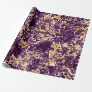 Moderne violette und goldene Marmorstruktur Geschenkpapier