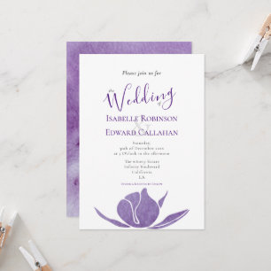 Moderne violette Wasserfarbe Lotus Blumen Hochzeit Einladung