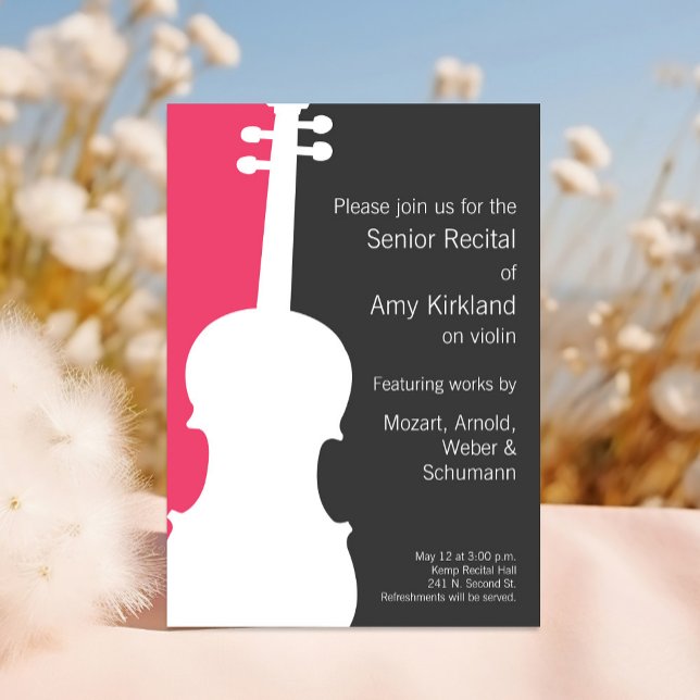 Moderne Violine / Viola Einladung - Rosa (Violin themed recital invitation template.)