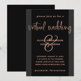 Moderne virtuelle Hochzeit| Gold aus Schwarz und R Einladung