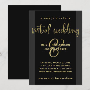 Moderne virtuelle Hochzeit  Schwarz und Gold Einladung