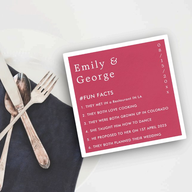 Moderne Viva Magenta Stilvolle Fun Fakten Hochzeit Serviette (Von Creator hochgeladen)
