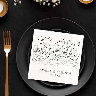 Moderne Vögel einer feather Black and White Weddin Serviette