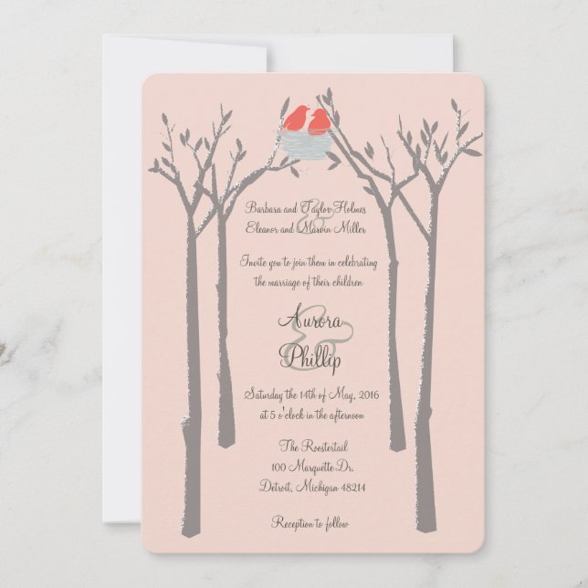 Moderne Vögel und Bäume laden zur Hochzeit ein Einladung (Vorderseite)