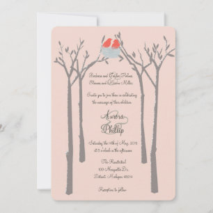 Moderne Vögel und Bäume laden zur Hochzeit ein Einladung