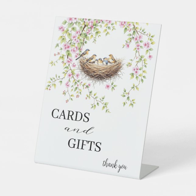 Moderne Vögel und Blume Hochzeitskarten und Gesche Sockelschild (Vorderseite)