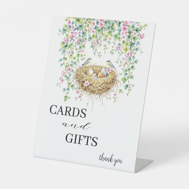 Moderne Vögel und Blume Hochzeitskarten und Gesche Sockelschild (Vorderseite)