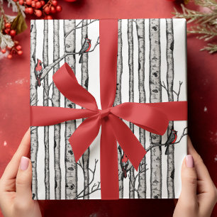 Moderne Vogelbäume und Vögel des Roten Kardinals Geschenkpapier