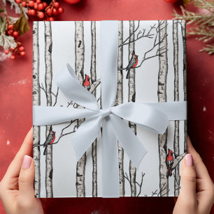 Moderne Vogelbäume und Vögel des Roten Kardinals Geschenkpapier