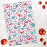 Moderne Vogelflorenfarbe Geschirrtuch<br><div class="desc">Moderne und zeitgenössische Aquarellvögel und Blume in aquamarinem Grün, Magenta Rosa und Rot auf weißem Hintergrund. Originelle Kunst von Nic Squirrell.</div>