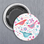 Moderne Vogelflorenfarbe Magnet<br><div class="desc">Moderne und zeitgenössische Aquarellvögel und Blume in aquamarinem Grün, Magenta Rosa und Rot auf weißem Hintergrund. Originelle Kunst von Nic Squirrell.</div>