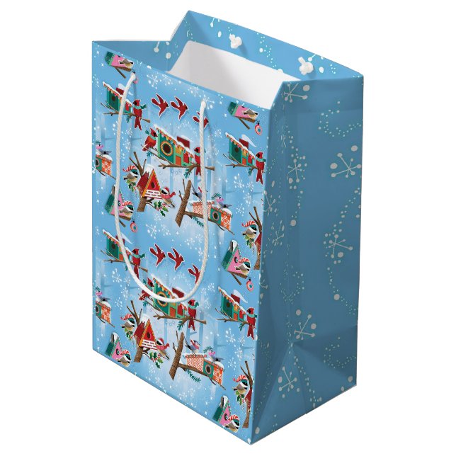 Moderne Vogelhäuser - Weihnachten des Mittelalters Mittlere Geschenktüte (Rückseite Schrägansicht)
